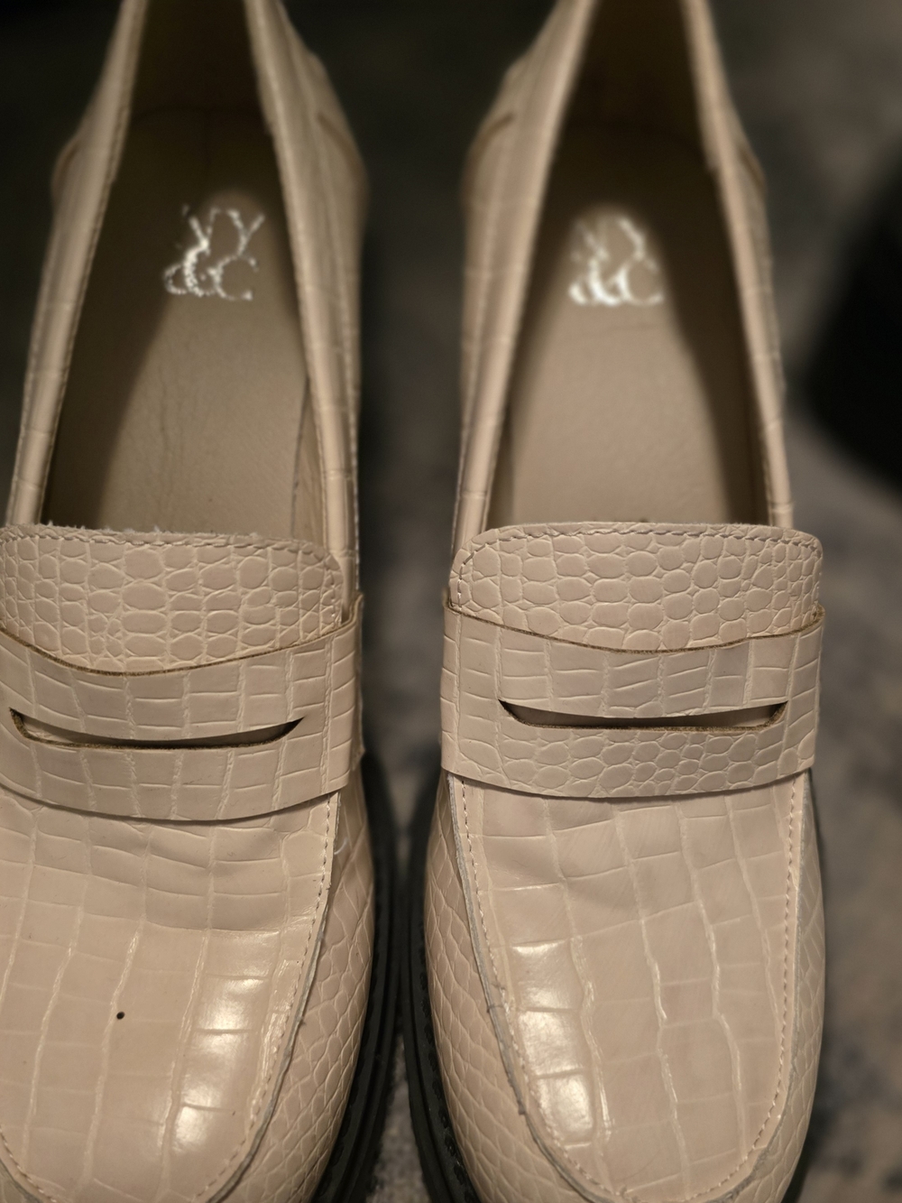 New York & Company Cream Croc-Embossed Penny Loafers - Women